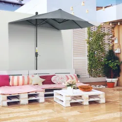 Parasol de Terraza 200x190x240 cm con Manivela Poste de Acero y Base Cruzada Anti-UV para Terraza Balcón Gris - Ogal.Es