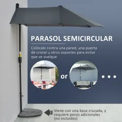 Parasol de Terraza 200x190x240 cm con Manivela Poste de Acero y Base Cruzada Anti-UV para Terraza Balcón Gris - Ogal.Es