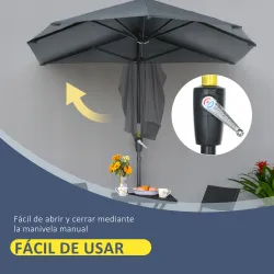 Parasol de Terraza 200x190x240 cm con Manivela Poste de Acero y Base Cruzada Anti-UV para Terraza Balcón Gris - Ogal.Es