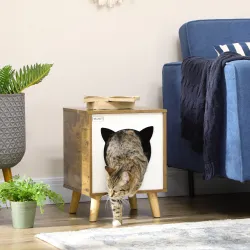 Caseta de Madera para Gatos Casa para Gatos Interior con Cojín Lavable y Patas Elevadas 34x34x44,5 cm Marrón - Ogal.Es