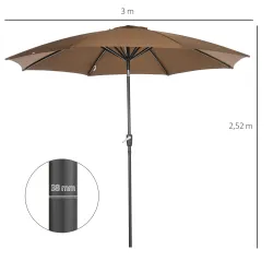 Sombrilla de Jardín con Manivela y Techo Inclinable y para Patio Terraza Exterior Ø300x252 cm Marrón - Ogal.Es