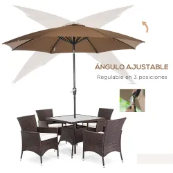 Sombrilla de Jardín con Manivela y Techo Inclinable y para Patio Terraza Exterior Ø300x252 cm Marrón - Ogal.Es