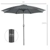 Sombrilla de Jardín con Manivela y Techo Inclinable y para Patio Terraza Exterior Ø300x252 cm Gris - Ogal.Es