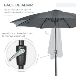 Sombrilla de Jardín con Manivela y Techo Inclinable y para Patio Terraza Exterior Ø300x252 cm Gris - Ogal.Es