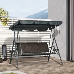 Columpio de Jardín de 3 Plazas con Toldo Ajustable Portavasos y Bandejas Carga 320 kg 204x112x150 cm Gris - Ogal.Es