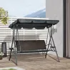 Columpio de Jardín de 3 Plazas con Toldo Ajustable Portavasos y Bandejas Carga 320 kg 204x112x150 cm Gris - Ogal.Es