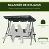 Columpio de Jardín de 3 Plazas con Toldo Ajustable Portavasos y Bandejas Carga 320 kg 204x112x150 cm Gris - Ogal.Es