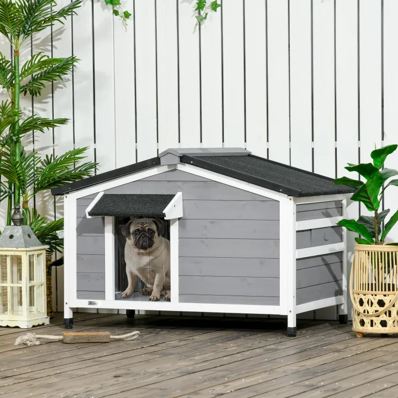 Caseta de Madera para Perros Casita para Mascotas con Techo Asfáltico y Base Extraíble 97x72x65 cm Gris - Ogal.Es
