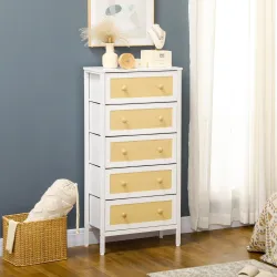 Cómoda de Dormitorio de Estilo Cannage Bohemio con 5 Cajones de Tela Plegables para Entrada Salón 62x30x126,5 cm... - Ogal.Es