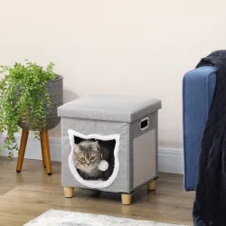 2 en 1 Reposapiés Cama para Gatos con Cojín Extraíble Bola Colgante y Almohadilla para Rascar 35,5x35,5x42,5 cm ... - Ogal.Es