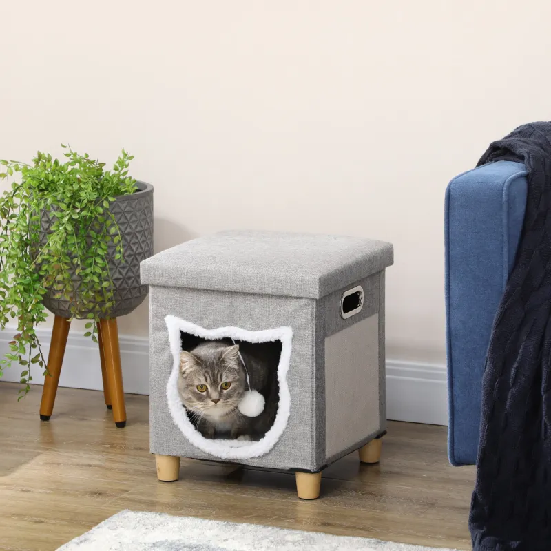 2 en 1 Reposapiés Cama para Gatos con Cojín Extraíble Bola Colgante y Almohadilla para Rascar 35,5x35,5x42,5 cm ... - Ogal.Es