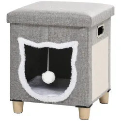 2 en 1 Reposapiés Cama para Gatos con Cojín Extraíble Bola Colgante y Almohadilla para Rascar 35,5x35,5x42,5 cm ... - Ogal.Es