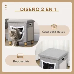 2 en 1 Reposapiés Cama para Gatos con Cojín Extraíble Bola Colgante y Almohadilla para Rascar 35,5x35,5x42,5 cm ... - Ogal.Es