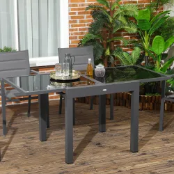 Mesa de Jardín Extensible de Aluminio Mesa Rectangular con Encimera de Vidrio Templado para Terraza 80-160x80x75... - Ogal.Es