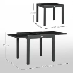 Mesa de Jardín Extensible de Aluminio Mesa Rectangular con Encimera de Vidrio Templado para Terraza 80-160x80x75... - Ogal.Es