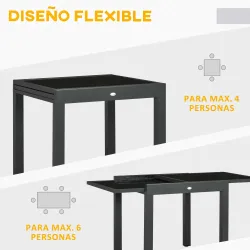 Mesa de Jardín Extensible de Aluminio Mesa Rectangular con Encimera de Vidrio Templado para Terraza 80-160x80x75... - Ogal.Es