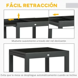Mesa de Jardín Extensible de Aluminio Mesa Rectangular con Encimera de Vidrio Templado para Terraza 80-160x80x75... - Ogal.Es