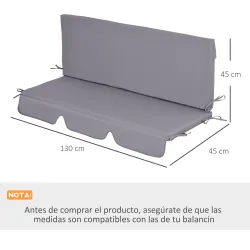 Cojín para Balancín de 2 Piezas Cojín de Asiento y Respaldo para Jardín Terraza Exterior130x45x5 cm Gris - Ogal.Es