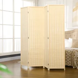 Biombo de 4 Paneles Plegable 180x180 cm Separador de Ambientes Tejido a Mano de Bambú Decoración para Salón Natural - Ogal.Es