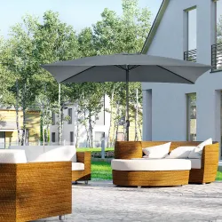 Sombrilla de Aluminio 200x300x253 cm Parasol Rectangular de Jardín Inclinable con Manivela y Poste Desmontable Gris - Ogal.Es