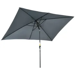Sombrilla de Aluminio 200x300x253 cm Parasol Rectangular de Jardín Inclinable con Manivela y Poste Desmontable Gris - Ogal.Es