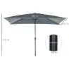 Sombrilla de Aluminio 200x300x253 cm Parasol Rectangular de Jardín Inclinable con Manivela y Poste Desmontable Gris - Ogal.Es