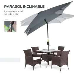 Sombrilla de Aluminio 200x300x253 cm Parasol Rectangular de Jardín Inclinable con Manivela y Poste Desmontable Gris - Ogal.Es