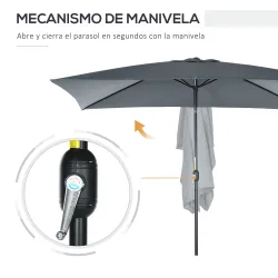 Sombrilla de Aluminio 200x300x253 cm Parasol Rectangular de Jardín Inclinable con Manivela y Poste Desmontable Gris - Ogal.Es