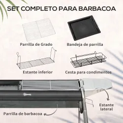 Barbacoa de Carbón con Parrilla de Acero Inoxidable Bandeja Especiero y Estante de Almacenamiento 107x63x75 cm N... - Ogal.Es