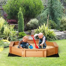Arenero de Madera para Niños de 3-8 Años con Cubierta de Poliéster para Patio Jardín 139,5x139,5x21,5 cm Rojo y ... - Ogal.Es