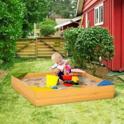 Arenero Infantil de Madera para Niños de 3-8 Años con Tela no Tejida y 4 Asientos para Jardín 109x109x19,8 cm Na... - Ogal.Es