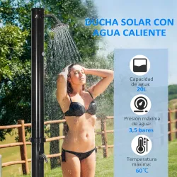 Ducha Solar de Jardín 20L con Cabezal de Ducha Redondo Grifo Agua Caliente Máx. 60? para Piscina 15,5x15,5x222 c... - Ogal.Es