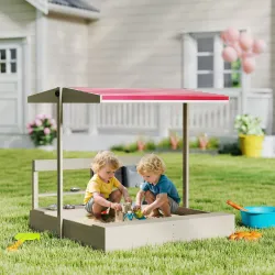 Arenero de Madera para Niños con Techo Regulable con Juguetes de Cocina Juego para Niños de 3-7 Años 114x110x110... - Ogal.Es