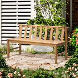 Banco de Jardín de 3 Plazas Banco Exterior de Madera con Respaldo de Listones para Terraza Patio 144x60x77 cm Na... - Ogal.Es