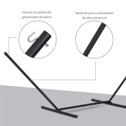 Soporte para Hamaca de Metal Estructura para Hamaca Carga 120 kg para Jardín Terraza Patio 360x92x112 cm Negro - Ogal.Es