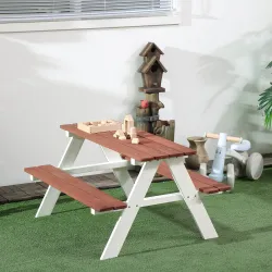 Juego de Mesa y 2 Bancos Infantiles de Madera Mesa de Picnic para Niños de 3-8 Años para Jardín Patio 89x79x50 c... - Ogal.Es
