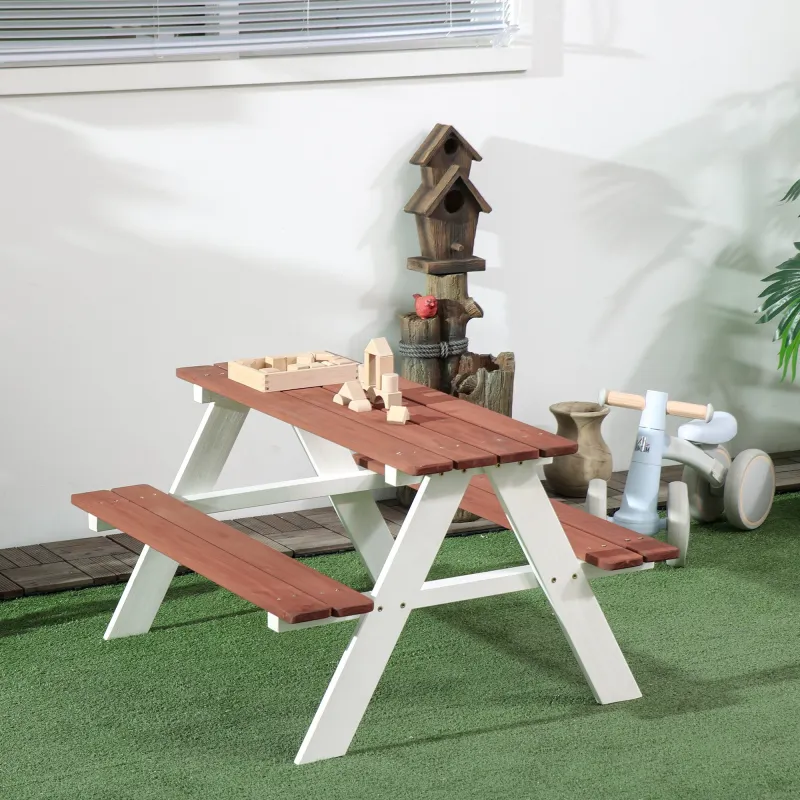 Juego de Mesa y 2 Bancos Infantiles de Madera Mesa de Picnic para Niños de 3-8 Años para Jardín Patio 89x79x50 c... - Ogal.Es