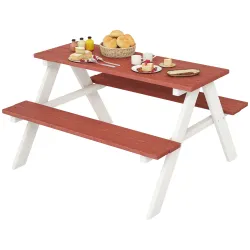 Juego de Mesa y 2 Bancos Infantiles de Madera Mesa de Picnic para Niños de 3-8 Años para Jardín Patio 89x79x50 c... - Ogal.Es
