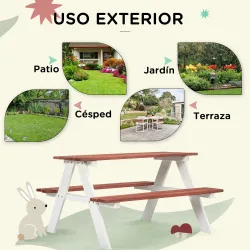 Juego de Mesa y 2 Bancos Infantiles de Madera Mesa de Picnic para Niños de 3-8 Años para Jardín Patio 89x79x50 c... - Ogal.Es