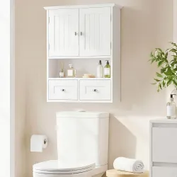 Armario de Pared para Baño Armario Colgante de Baño con 2 Puertas y 2 Cajones para Cocina 50,8x17,8x66 cm Blanco - Ogal.Es