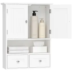 Armario de Pared para Baño Armario Colgante de Baño con 2 Puertas y 2 Cajones para Cocina 50,8x17,8x66 cm Blanco - Ogal.Es
