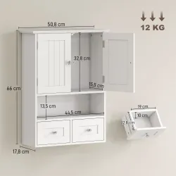 Armario de Pared para Baño Armario Colgante de Baño con 2 Puertas y 2 Cajones para Cocina 50,8x17,8x66 cm Blanco - Ogal.Es