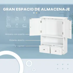 Armario de Pared para Baño Armario Colgante de Baño con 2 Puertas y 2 Cajones para Cocina 50,8x17,8x66 cm Blanco - Ogal.Es