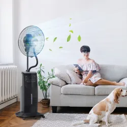 Ventilador de Pie Oscilante con Nebulizador 90W con Control Remoto 5 Aspas Tanque de Agua 3,1 L 44,5x44,5x135 cm... - Ogal.Es