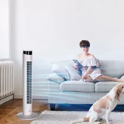 Ventilador de Torre Oscilante 45W con Control Remoto Temporizador de 12?h 3 Velocidades Pantalla LED Ø31,5x93 cm... - Ogal.Es