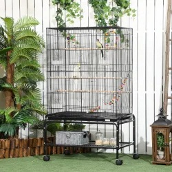 Jaula para Pájaros con Ruedas 79x49x133 cm Pajarera Metálico con 4 Comederos 3 Perchas Juguetes para Periquitos ... - Ogal.Es
