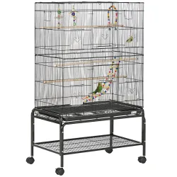 Jaula para Pájaros con Ruedas 79x49x133 cm Pajarera Metálico con 4 Comederos 3 Perchas Juguetes para Periquitos ... - Ogal.Es
