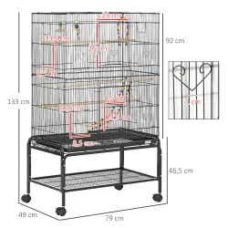Jaula para Pájaros con Ruedas 79x49x133 cm Pajarera Metálico con 4 Comederos 3 Perchas Juguetes para Periquitos ... - Ogal.Es