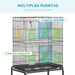 Jaula para Pájaros con Ruedas 79x49x133 cm Pajarera Metálico con 4 Comederos 3 Perchas Juguetes para Periquitos ... - Ogal.Es