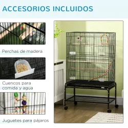 Jaula para Pájaros con Ruedas 79x49x133 cm Pajarera Metálico con 4 Comederos 3 Perchas Juguetes para Periquitos ... - Ogal.Es